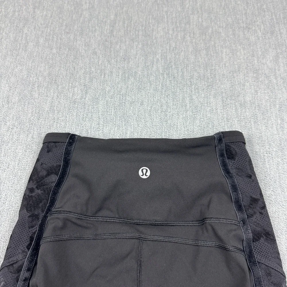 Lululemon Leggings Womens 2 Black Velvet Wunder Under Crop High-Rise Flocked Gym